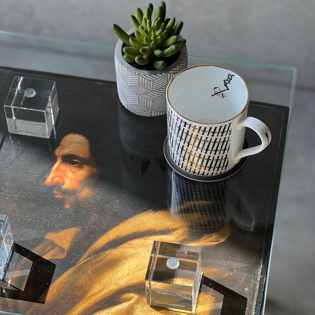 JUDAS Wood Beam Glass Top Side Table - Image 3
