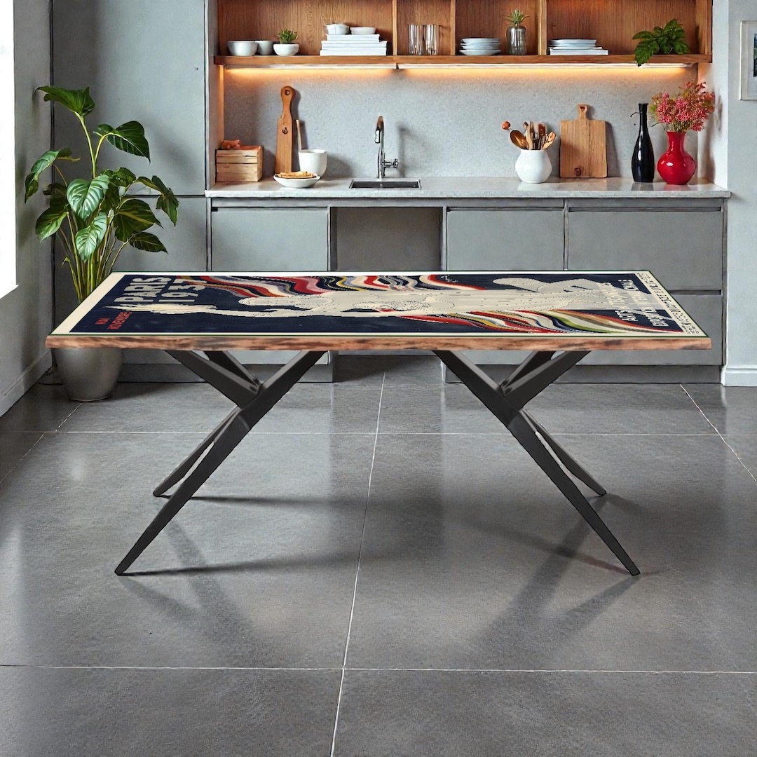 PARIS 1937 Live Edge Acacia Wood Air loft Leg Dining Table - Image 6