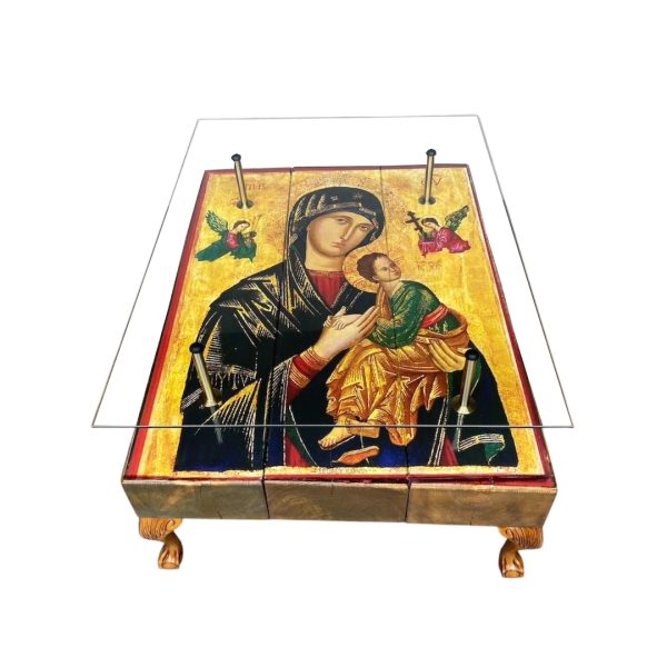 RELIGIOUS ICON Short Wood Beam Glass Top Coffee Table – cappaespada
