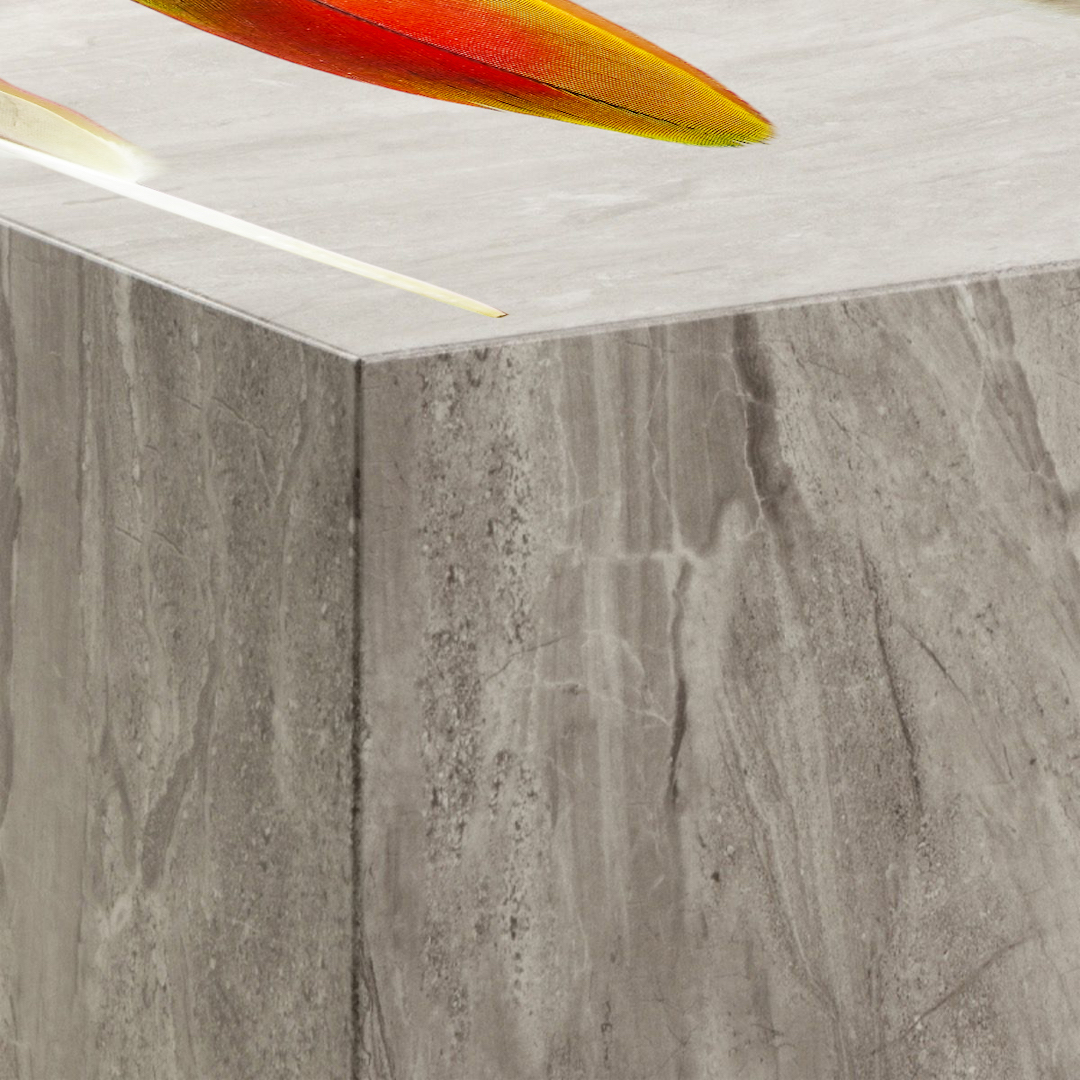 BIRD FEATHERS Square Grey Marble Effect Coffee Table - Image 5