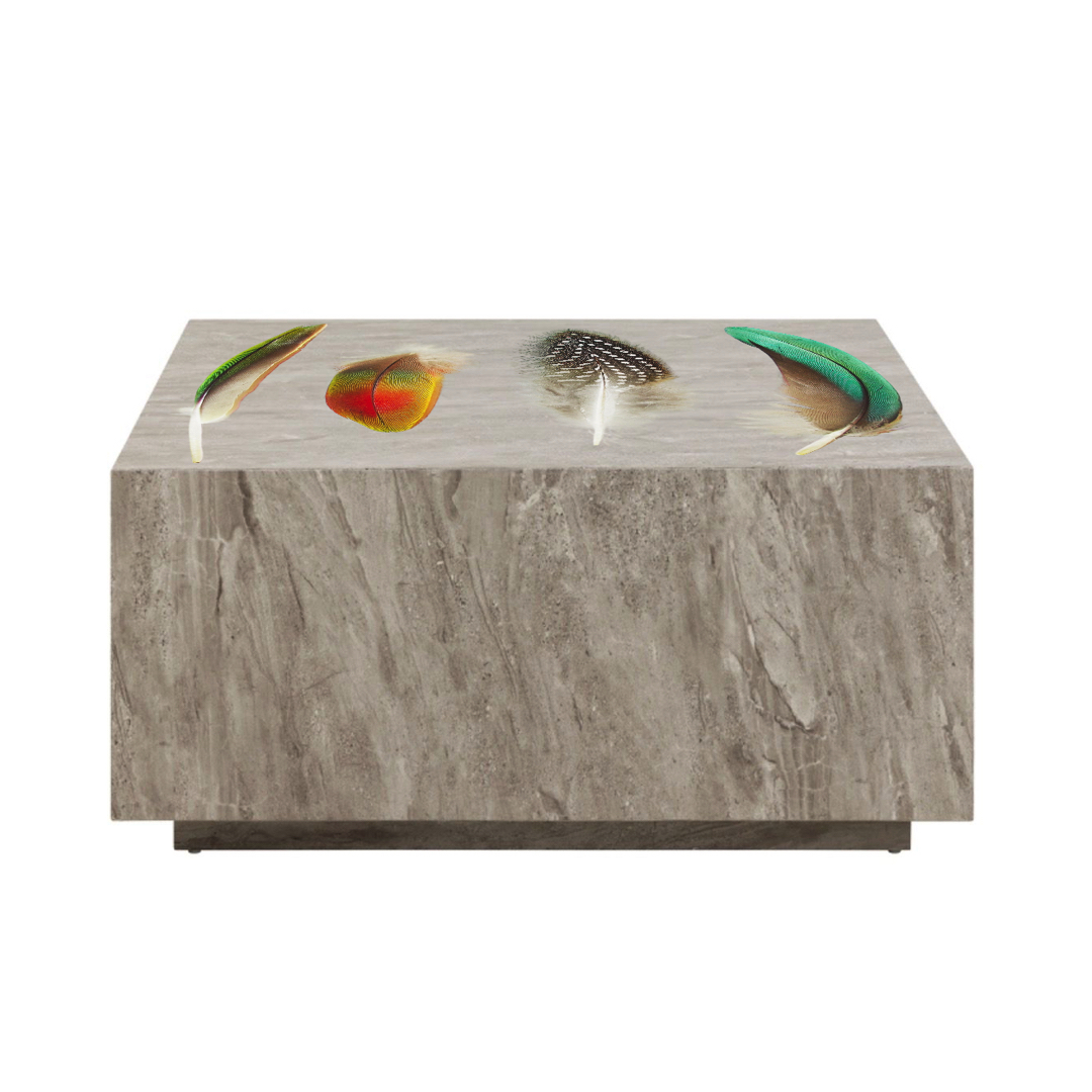 BIRD FEATHERS Square Grey Marble Effect Coffee Table - Image 2