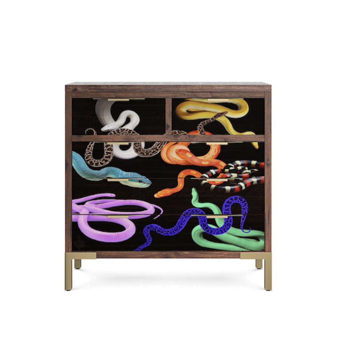 SERPENTES Solid Dark Hardwood 5 Drawer Chest Of Drawers