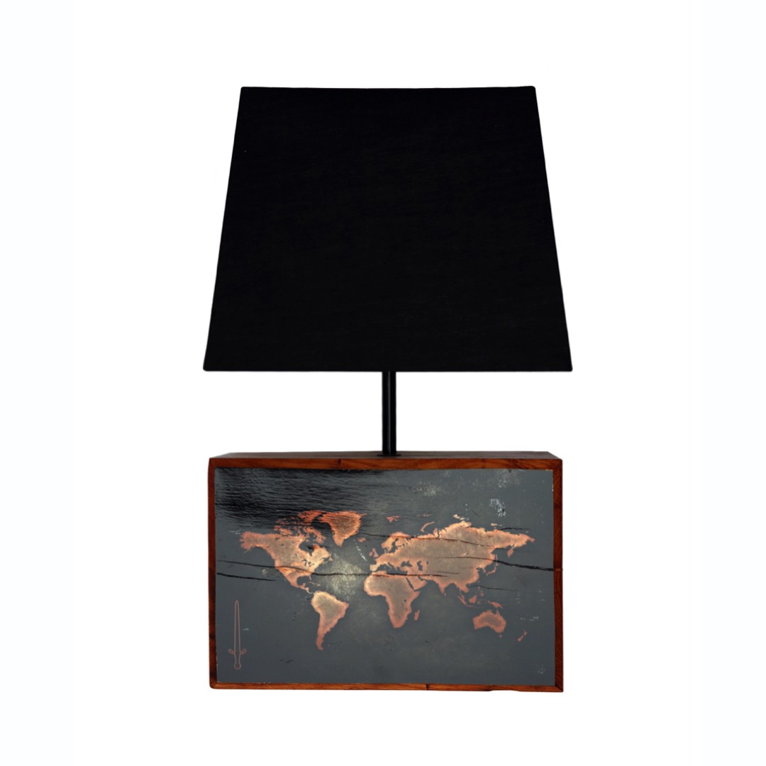 ANTIQUE WORLD MAP Oak Base Table Lamp