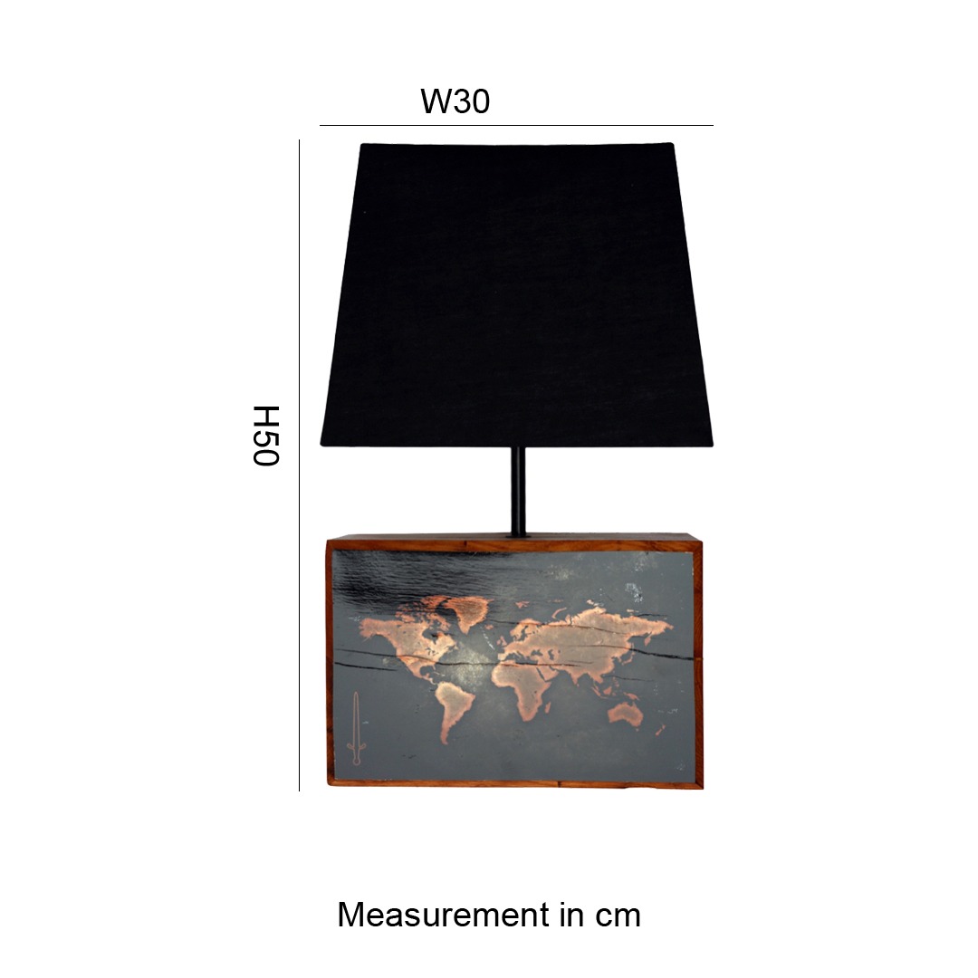 ANTIQUE WORLD MAP Oak Base Table Lamp - Image 5