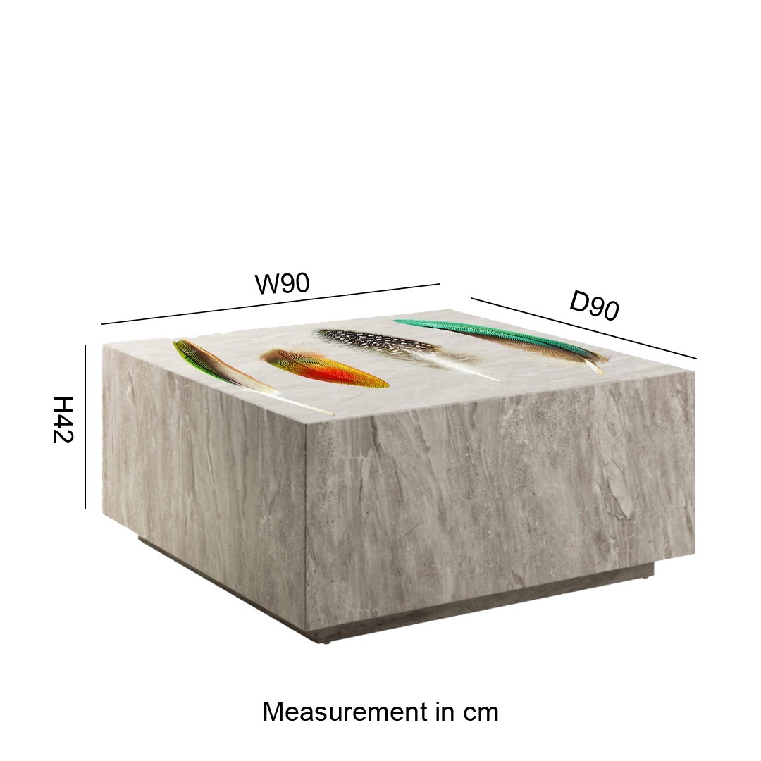 BIRD FEATHERS Square Grey Marble Effect Coffee Table - Image 6